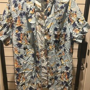 Bluey Light Blue Hawaiian Style Short Sleeve Button Up Shirt. Men's - Size Lg